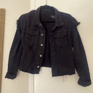Black distressed cropped denim jacket